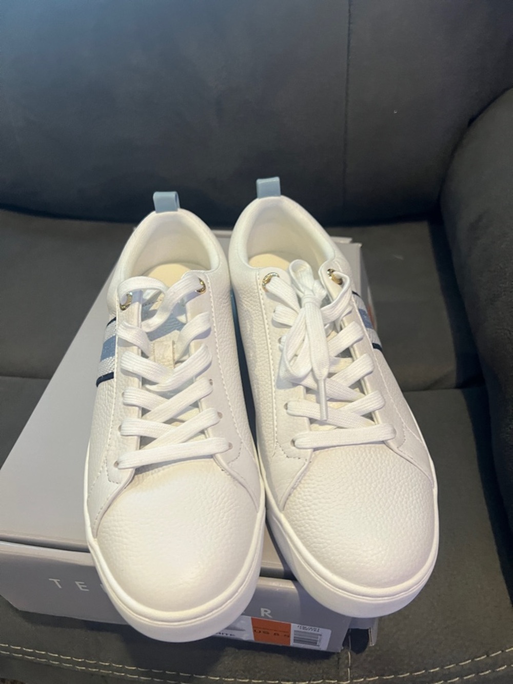Ted Baker White Sneakers with Navy and Light Blue Stripes - Picture 3 of 4